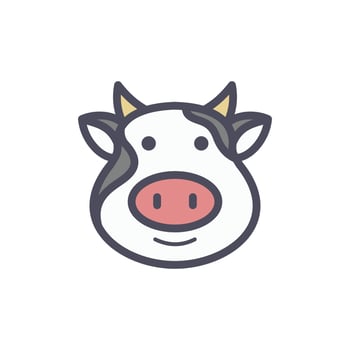 Cute animal face character cow face with minimalist monoline flat design illustration vector