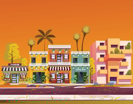 eco city district with solar panels houses vector