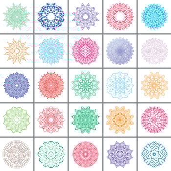 Set of flower mandalas for coloring book elements design ornament theme Unique floral print design Pack of 25. vector
