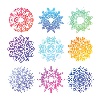 Set of the colorful mandala with floral ornament vector design elements illustration.