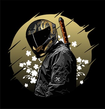 biker and katana cherry blossom vector
