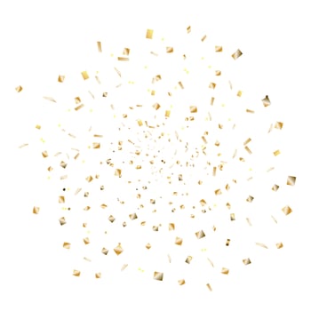 Confetti and streamer ribbon falling on transparent background. Falling shiny gold confetti. Bright golden festive tinsel. Party backdrop. Holiday design elements for web banner, poster vector