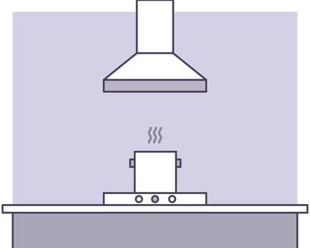 Kitchen Hood or Exhaust Hood with hot pot in the kitchen. Cartoon vector style for your design.