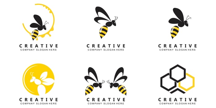 simple yellow honey bee free icon vector logo
