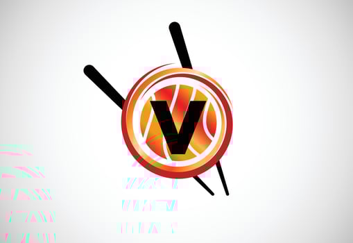 Initial V monogram alphabet in the circle with Chopstick. Asian sushi bar emblem. Logo for sushi vector