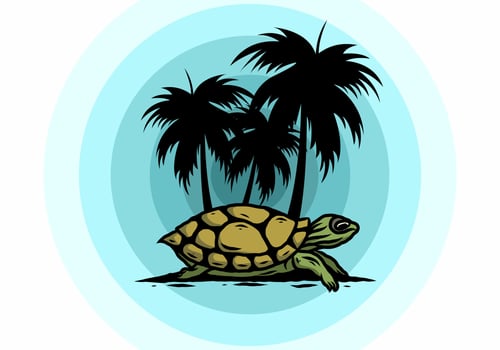 Sea turtle under the coconut tree illustration vector