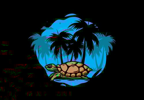 Sea turtle under the coconut tree illustration vector