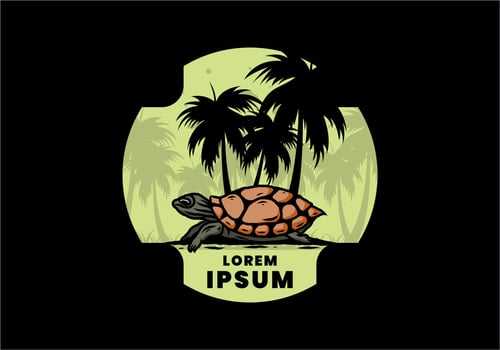 Sea turtle under the coconut tree illustration vector