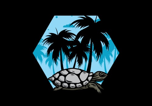 Sea turtle under the coconut tree illustration vector