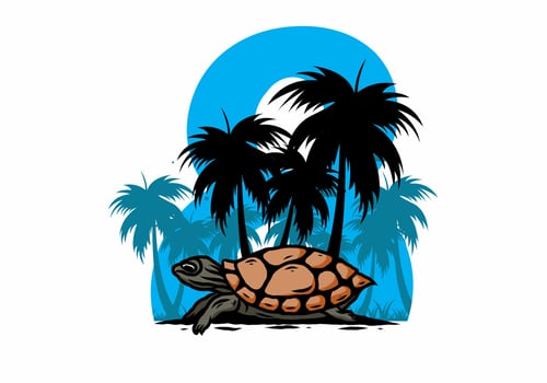 Sea turtle under the coconut tree illustration vector