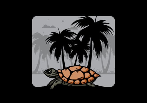 Sea turtle under the coconut tree illustration vector