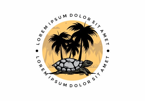 Sea turtle under the coconut tree illustration vector