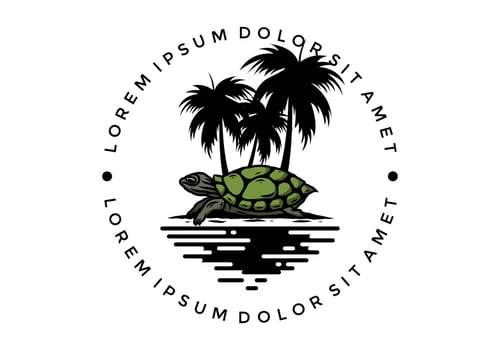 Sea turtle under the coconut tree illustration vector