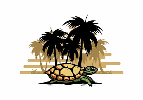 Sea turtle under the coconut tree illustration vector