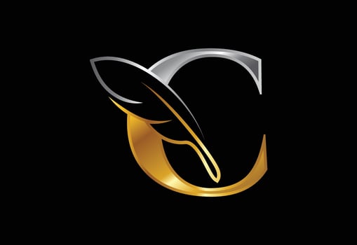Initial C alphabet with a feather. Law firm icon sign symbol. Logo for a writer or publishers vector