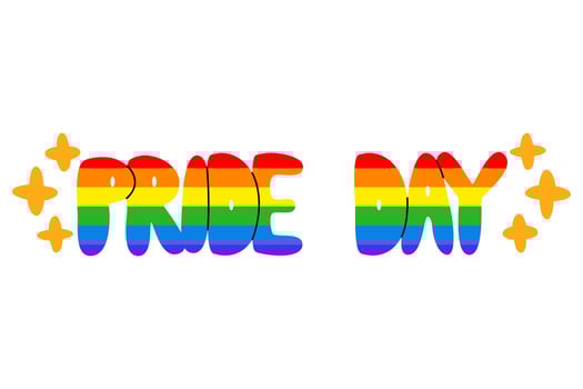 Pride day lettering. LGBTQ pride month. Equality. Colorful cartoon illustration for print, pin, poster, sticker or banner. vector