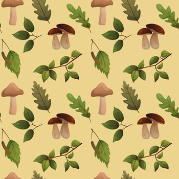 Vector pattern with mushrooms and leaves