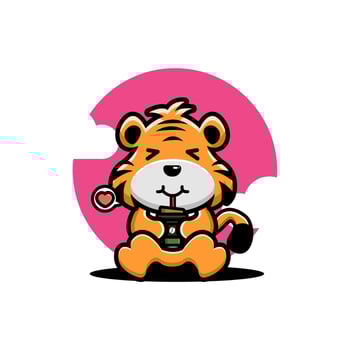 Cute tiger drink coffee cartoon vector