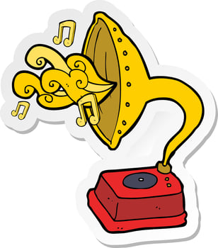 sticker of a cartoon phonograph vector