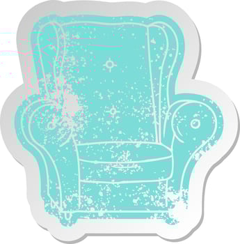 distressed old sticker of an old armchair vector