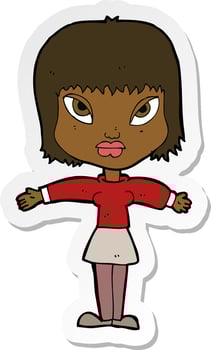 sticker of a cartoon woman with outstretched arms vector