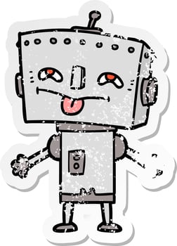 distressed sticker of a cartoon robot vector