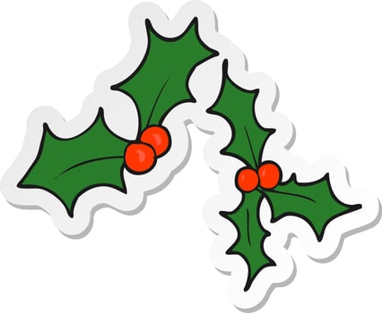 sticker of a cartoon christmas holly vector