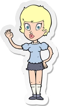 sticker of a cartoon pretty girl waving vector