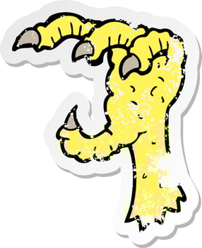 retro distressed sticker of a cartoon eagle claw vector
