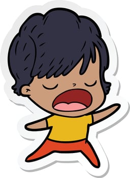 sticker of a cartoon woman talking vector