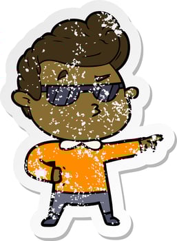 distressed sticker of a cartoon cool guy vector