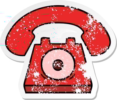 distressed sticker of a cute cartoon red telephone vector
