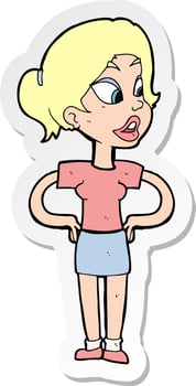 sticker of a cartoon woman with hands on hips vector