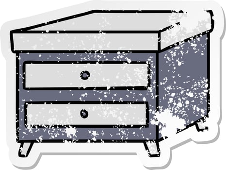 distressed sticker cartoon doodle of a bedside table vector