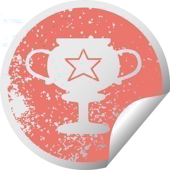 distressed circular peeling sticker symbol gold trophy vector