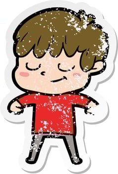 distressed sticker of a cartoon happy boy vector