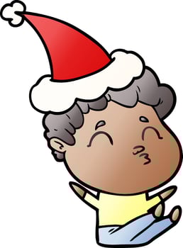 gradient cartoon of a man pouting wearing santa hat vector