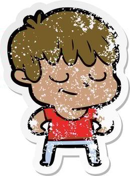 distressed sticker of a cartoon happy boy vector