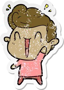 distressed sticker of a cartoon excited man vector