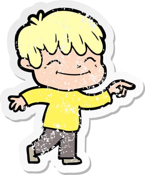 distressed sticker of a cartoon happy boy vector