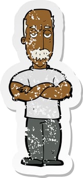 retro distressed sticker of a cartoon angry man with mustache vector