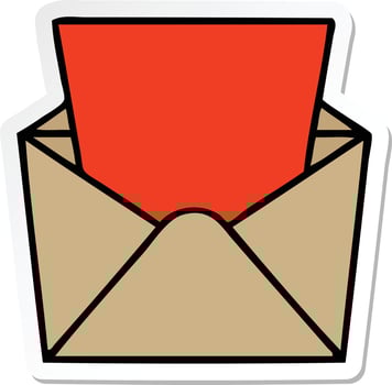sticker of a quirky hand drawn cartoon letter and envelope vector