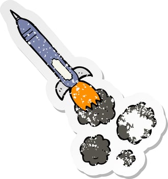 retro distressed sticker of a cartoon missile vector