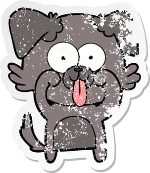 distressed sticker of a cartoon dog with tongue sticking out vector