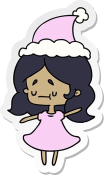 christmas sticker cartoon of kawaii girl vector