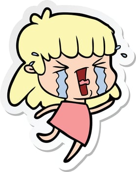sticker of a cartoon woman in tears vector