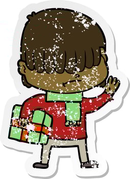 distressed sticker of a cartoon boy with untidy hair vector