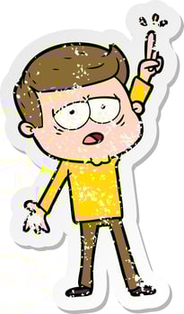 distressed sticker of a cartoon tired man pointing vector