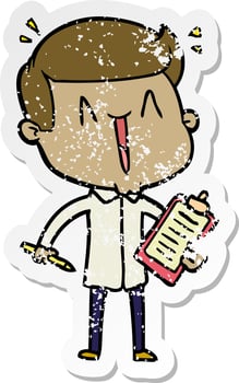distressed sticker of a cartoon happy man vector