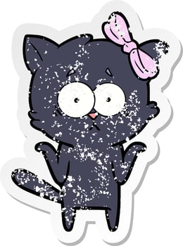 distressed sticker of a cartoon cat vector